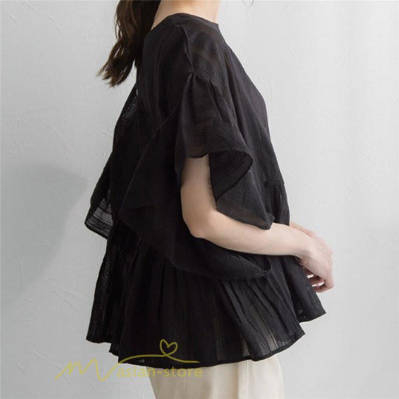 シャツ・ブラウス | シャツ ブラウス レディース きれいめ 春秋 40代 30代 韓国風 フレア 通勤 女性 服装 スーツ 大人 無地 着痩せ オフィスカジュアル 半袖ブラウス 上品 春夏