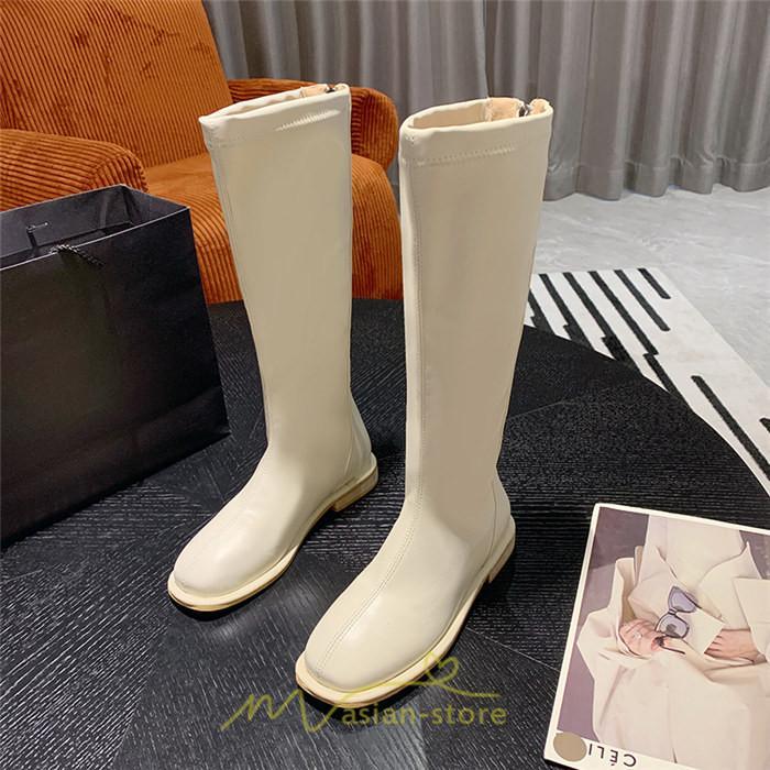 ロングブーツ | レディース ロング丈 太ヒール スクエアトゥ トレンド PU 黒 シンプル コスプレ 美脚 おしゃれ 歩きやすい 履きやすい 滑にくい かわいい