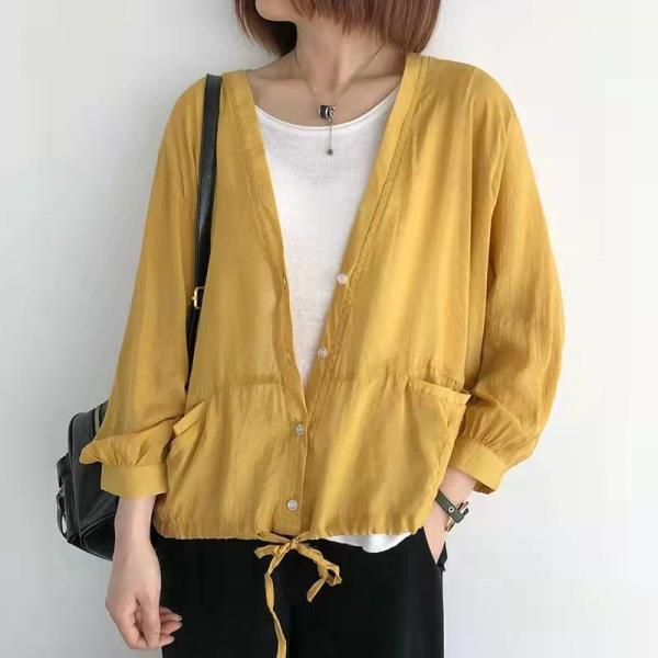 カーディガン | レディース UVカットー 初秋 秋新作 コーデ 冷え防止 羽織 ボタン Vネック 無地 長袖 7色 フリーサイズ かわいい 春 夏 秋 透け感 体型カバー