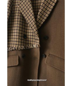 コート・ジャケット | テーラードジャケット レディース コート アウター 長袖 ミディアム丈 羽織り 春 秋 冬 切り替え チェック柄 カジュアル ダブルブレスト 着痩せ ラシャ 韓国風