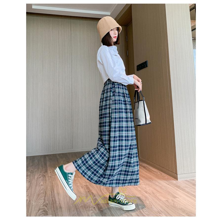 スカート | チェックロングウエストゴム チェック柄 大人 ハイウエスト Aライン30代40代50代 通学通勤 可愛い スカート ゆったり