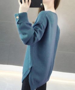 ニット・セーター | Vネック ニット ニットトップス プルオーバー 無地 ニットセーター スリット入り 秋冬 ニットソー レディース