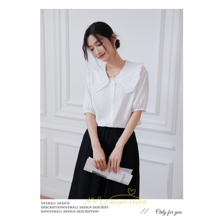 シャツ・ブラウス | ブラウス シフォン トップス レディース 白 紫 夏ブラウス シフォンブラウス 半袖 オフィス 春夏 クルーネック お出かけ 着痩せ 華奢見え フリル