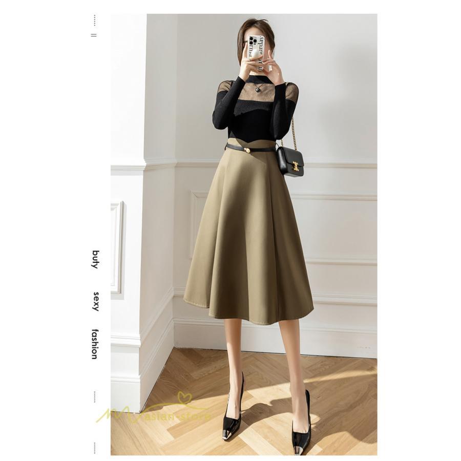 スカート | Aラインレディース 着痩せ 大人 カジュアル 秋冬コーデ 無地 40代 50代 大きいサイズ ひざ丈 膝丈 20代 ハイウエスト きれいめ 30代 大人