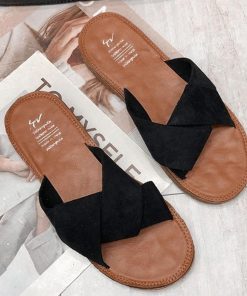 サンダル | ぺたんこレディース フラット クロスストラップコンフォート ビーチスエ−ド調 スリッパ