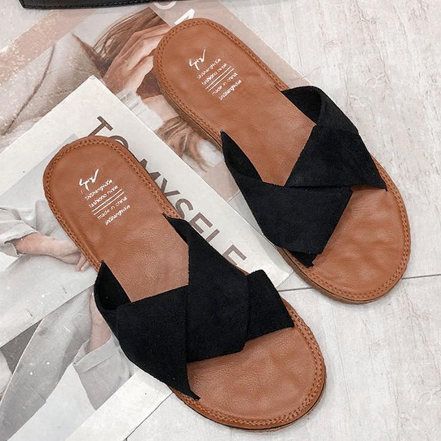 サンダル | ぺたんこレディース フラット クロスストラップコンフォート ビーチスエ−ド調 スリッパ