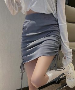 スカート | タイト膝丈ミニ調整可丈 ストレッチ 伸縮性 ウエストゴム ドローストリング 30代40代 ヒップアップ 無地 セクシー大人