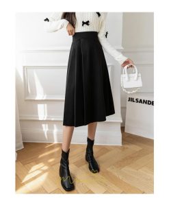 スカート | レディース 無地 ロング丈 ミモレ丈ハイウエスト ウエストゴム Aライン 着痩せ 脚長効果 通勤 就活 オフィス エレガント 日常 OL 上品 ビジネス