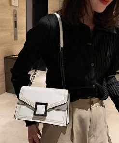 ショルダーバッグ | スクエアバッグ かばんブラック 肩掛け チェーンバッグ 斜めがけ ミニレディース 小さめ レザー 大人