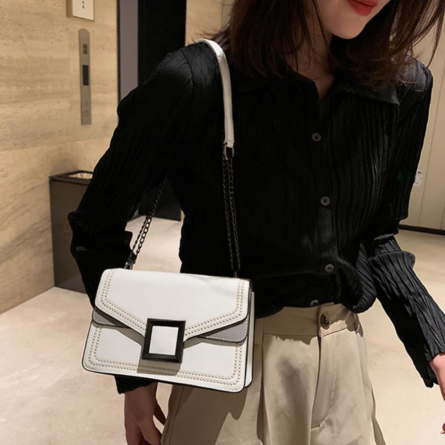 ショルダーバッグ | スクエアバッグ かばんブラック 肩掛け チェーンバッグ 斜めがけ ミニレディース 小さめ レザー 大人