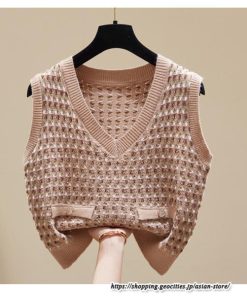 ベスト | ニットレディース トップス Vネック タンクトップ ノースリーブ 袖なし インナー ニット 女ニット 20代30代 重ね着風 レイヤード風 セーター