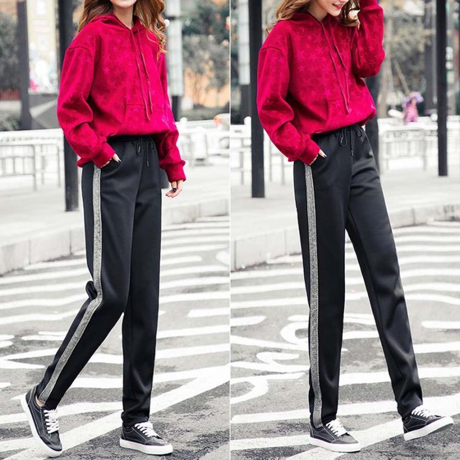 ワイドパンツ | スポーツウェア レディース 裏起毛 スェットパンツ サイドライン ルームパンツ