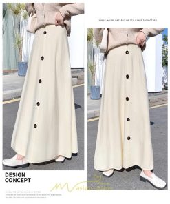 スカート | Aラインレディース マキシロング マキシ プ 着痩せ 秋冬 お呼ばれ トレンド お出かけ 通勤 リゾート 通学 ウェストゴム　ニット