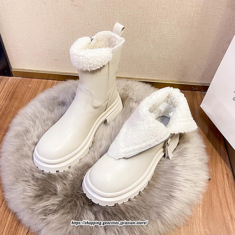 ブーツ | ムートンレディース 靴 裏ボア 裏起毛 シューズ サイドジップ 秋冬 暖か 防寒 疲れない 20代30代40代50だい 歩きやすい ファスナー 痛くない
