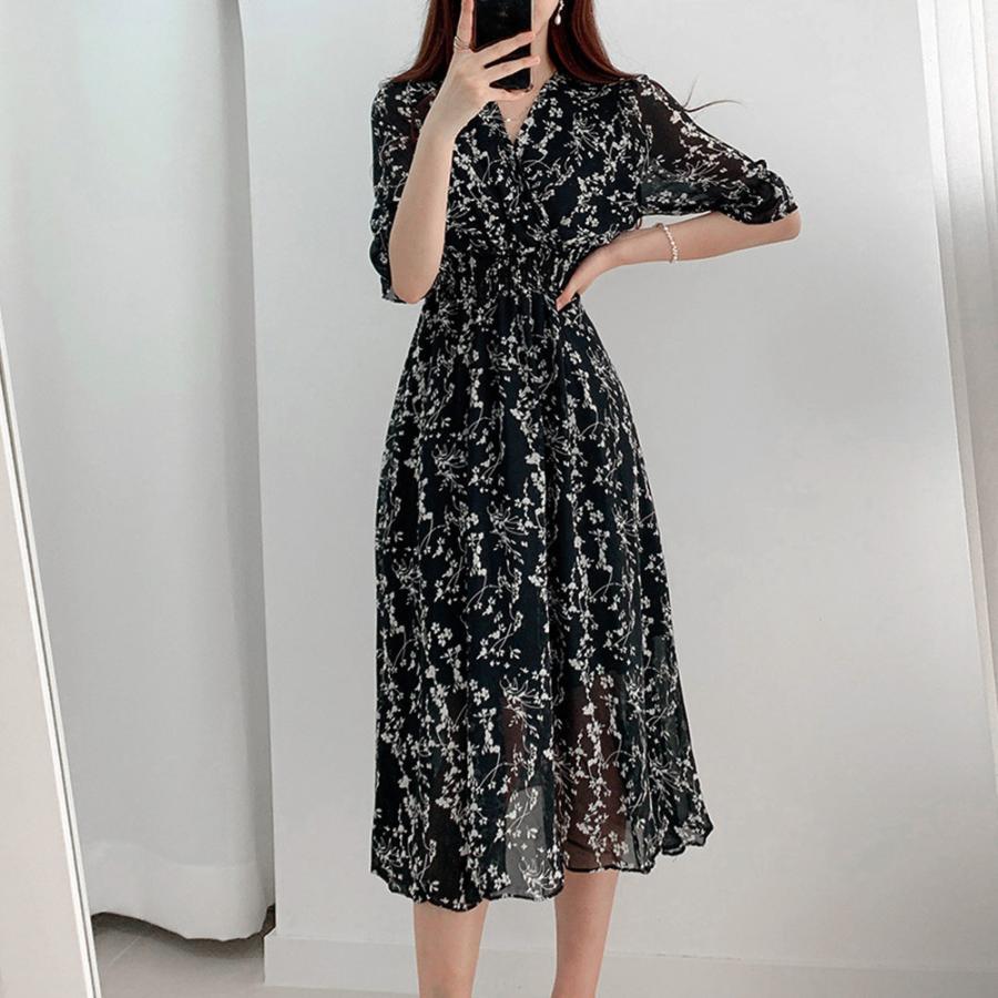 ワンピース | 花柄 フレアワンピース春夏カシュクール風