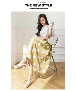 スカート | ロング丈フレアウエストゴム レディース 春夏 体型カバー ドット柄 フェミニン デイリー 通勤通学 着痩せ 着回し カジュアル お出かけ 20代30代40代