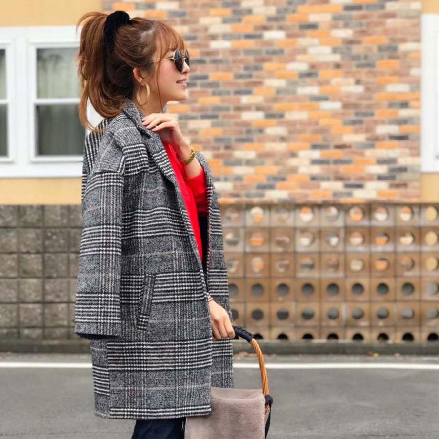 トレンチコート | グレンチェック チェスターコート レディース 冬 千鳥柄コート 中綿コート
