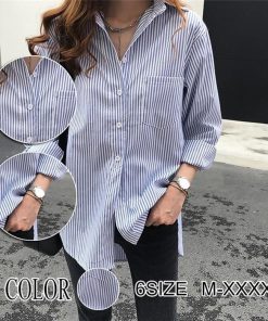 シャツ・ブラウス | レディースシャツ ロングシャツ 春物 長袖 夏服 羽織り ストライプ カジュアルシャツ スリム 大人 オフィス OL ブラウス シャツ トップス 体型カバー 可愛い