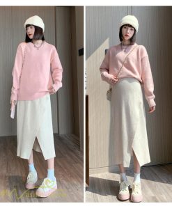 スカート | レディース マタニティウェア ロング丈 秋 冬 2022新作 妊婦服 裾口スリット 体型カバー ママ 産前 産後 ウエスト調整 マタニティきれいめ