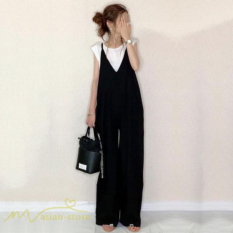 オーバーオール サロペット | オールインワン レディース サロペット シンプル つなぎ きれいめ パンツ 20代 30代 無地 可愛い ロングパンツ 上品 かわいい 5色展開 フリーサイズ シンプル