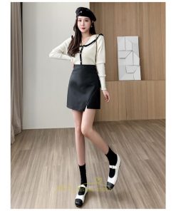 スカート | ミニレザータイト レディース スリット ハイウエスト 大人 タイトフェイクレザー 上品秋冬 韓国ファッション
