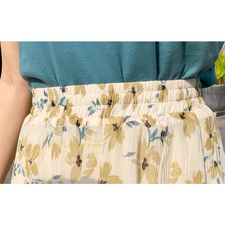 スカート | レディース シフォン フレア マキシ ロングウエストゴム マキシ花柄 ゆったり 20代30代40代50代 通勤通学 普通着 お出かけ お呼ばれ