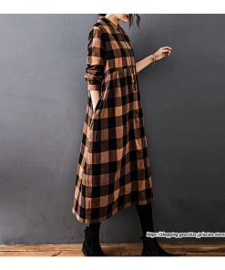 マキシ | チェック柄ワンピースリネン風 シャツワンピース 30代レディース秋物長袖 綿麻風 ゆったり ゆるシルエット 大人 チェック柄 可愛い 通学通勤 ロングシャツ