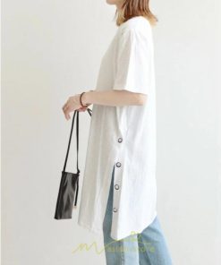 tシャツ・カットソー | Tシャツ レディース 半袖 ロングt 綿 ワンピース 無地 ラウンドネック トップス 麻 夏 ゆったり リラックス サイドスリット 20代30代 ロング丈 40代50代 可愛い