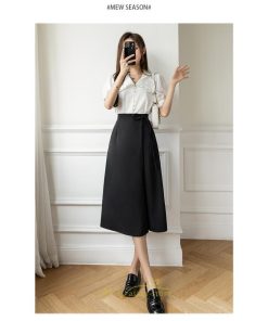 スカート | ひざ丈 ひざ下 ハイウエスト Aライン レディース エレガント レトロ風 着痩せ 上品 トレンド ゆったり 女子会 OL フォーマル 通勤 ビジネス 就活
