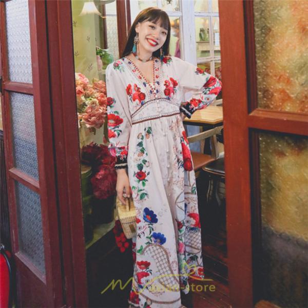 マキシ | マキシワンピース レディース ロング丈 大人 ワンピ 花柄 夏秋 Vネック カジュアル 着やせ きれいめ 撮影 人気 二次会 パーティー 通気 ゆったり 夏秋服