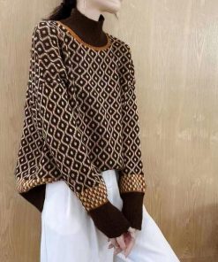 ニット・セーター | 配色ダイス柄ニットトップスハイネック