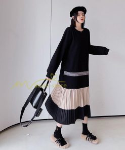 マキシ | スウェットワンピース ロングワンピース スウェット プリーツ裾 切り替え ゆったり 体型カバー 大きいサイズ 50代 かわいい 秋冬 大人 20代30代