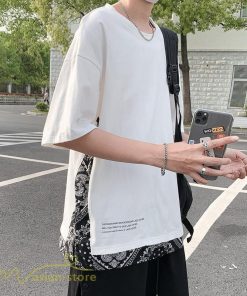 Tシャツ | Tシャツ メンズ 半袖 重ね着風 カジュアル半袖tシャツ 夏新作 メンズスタイル カットソー 上品 切り替え 2XL 大きいサイズ クルーネック 黒 白