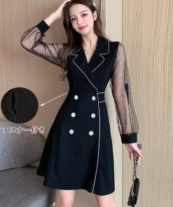 ドレス | ワンピース 黒 チュール袖ミニワンピース