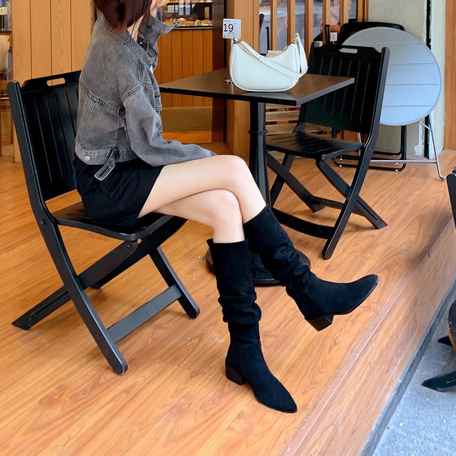 ニーハイブーツ | スエード調 ジョッキーブーツ ローヒール