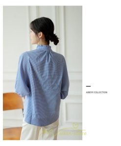 シャツ・ブラウス | ブラウス コットン 七分袖 レディース 青 入学式 入園式 卒業式 卒園式 フォーマル 結婚式 ママ 着痩せ 華奢見え OL お仕事 20代30代40代 通勤 新作 ビジネス