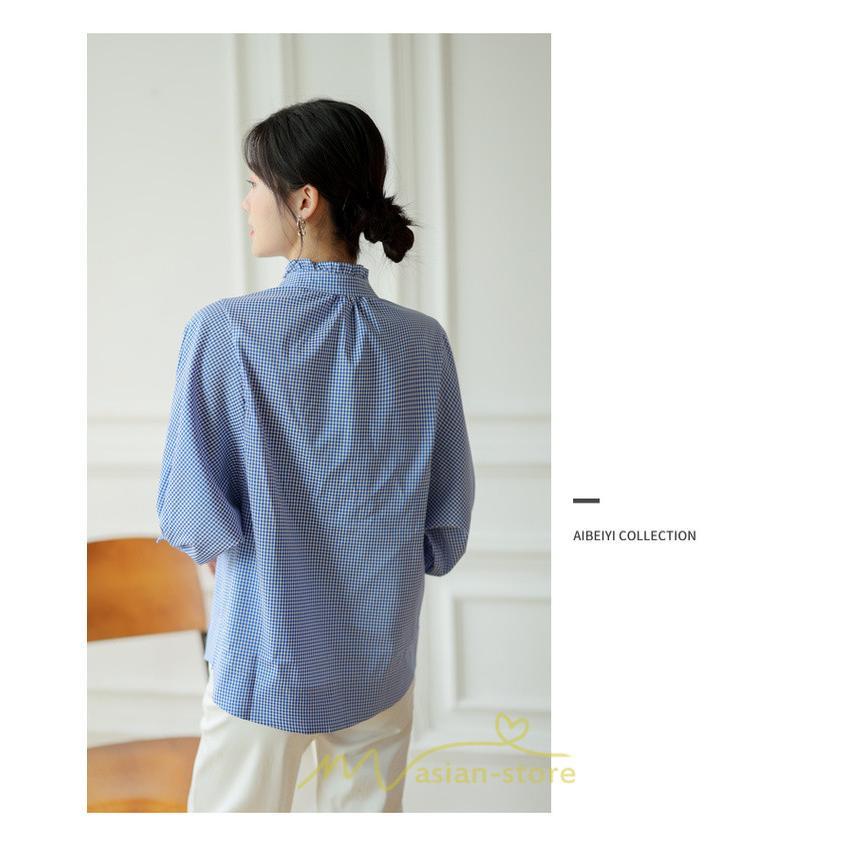 シャツ・ブラウス | ブラウス コットン 七分袖 レディース 青 入学式 入園式 卒業式 卒園式 フォーマル 結婚式 ママ 着痩せ 華奢見え OL お仕事 20代30代40代 通勤 新作 ビジネス