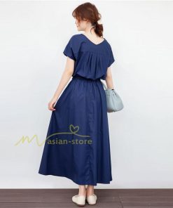 送料無料SALE | ロングワンピース 夏ワンピース 半袖 無地 フレアワンピース Vネック ベルト付き ゴム 女っぽい お呼ばれワンピース 大人 30代40代 ワンピ パーティー