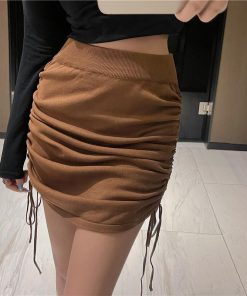 スカート | タイト膝丈ミニ調整可丈 ストレッチ 伸縮性 ウエストゴム ドローストリング 30代40代 ヒップアップ 無地 セクシー大人