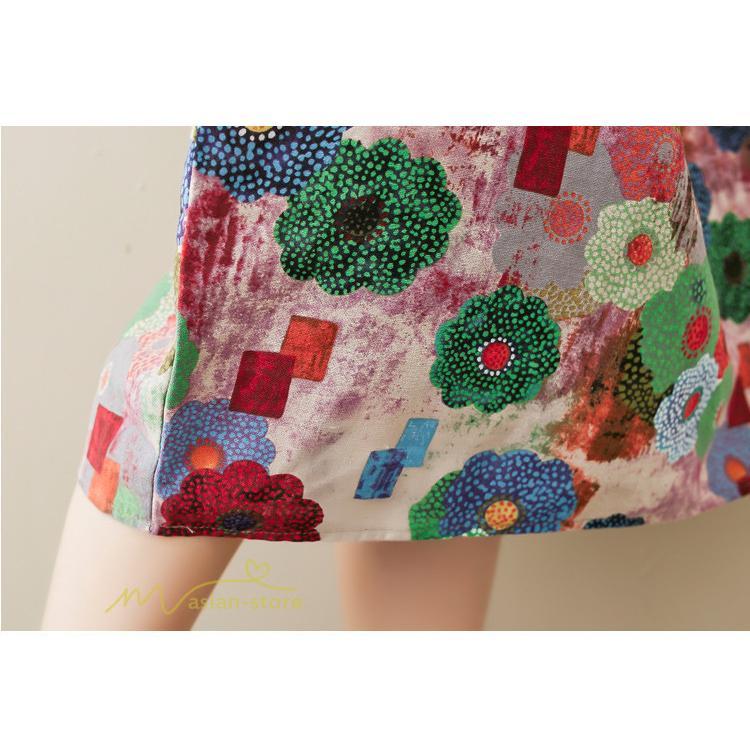 ミディアム | ミディアムワンピース レディース 膝丈 ゆるワンピース 花柄 きれいめ フリーサイズ ゆったり 半袖 麻 綿 リネン 女性着 きれいめ コットン クルーネック 着回し