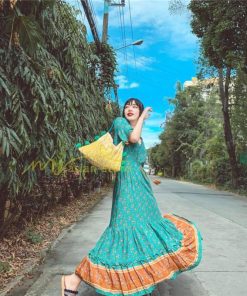 マキシ | 夏ワンピース ロングワンピース 五分袖 フレアワンピース 落ち感 涼しい 大人 30代40代 お呼ばれワンピース 旅行 花柄 プリント ビーチ 腰調節 50代