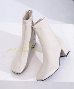 ショートブーツ | ブーティー ブーツ レディース シューズ 靴 太ヒール チャンキーヒール 合皮ブーツ PUブーツ くつ 黒靴 春秋冬 後ろファスナー 大人 美脚