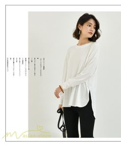 ｔシャツ・カットソー | Tシャツ 長袖 無地 着痩せ カットソー 長袖Tシャツ 無地 丸首 カジュアル 40代 50代 着回し 秋コーデ ゆったり 30代 フリーサイズ 20代 シンプル トップス