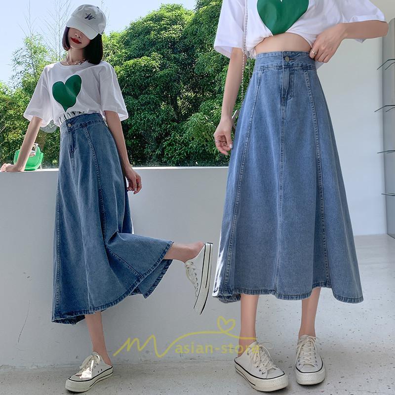 スカート | デニムロング レディース ロングボトムス フレア大きいサイズ 無地 シンプル 秋物 秋服 オシャレ キレイめ 秋冬