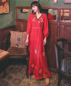 マキシ | ワンピース レディース 長袖 きれいめ ロング丈 マキシ丈 大人 リラックス 花柄 Aライン 着痩せ ハイウエスト リゾート 旅行 Vネック 体型カバー フェミニン