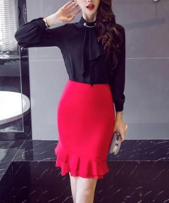 スカート | タイトマーメイドハイウエスト セクシーヒップアップ 膝丈無地 黒 オフィス 30代40代 50代 フォーマル