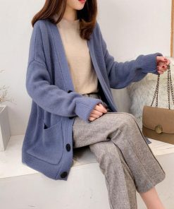 カーディガン | アウター ゆったりVネック ポケット付き 体型カバー 羽織 カーデトップス 無地 おしゃれ ニットレディース