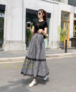 スカート | 2022年春新作 レディース ディース ボトムス チェックロング丈 ウエストゴム チェック柄 春 20代30代40代 通勤通学 カジュアル レトロ風 夏
