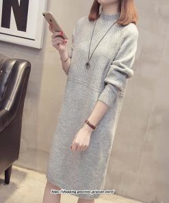 マキシ | ニットワンピース ワンピース レディース チュニック ハイネック ひざ丈 ゆったり セーター 暖か 無地 着痩せ キレイめ おしゃれ 上品 通勤 フェミニン