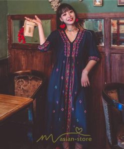 マキシ | ワンピース レディース コットン リゾート かわいい 五分袖 Ｖネック 花柄 上品 ロング丈 ファッション エスニック風 体型カバー お呼ばれ 二次会 民族風 披露宴